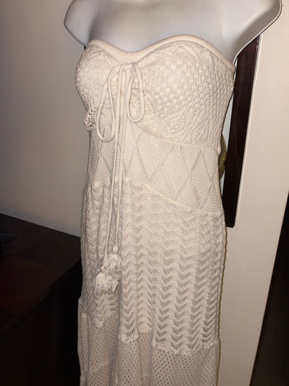 Farm Rio Anthropologie Summer Cream Strapless Crochet Dress Size Medium EUC - Picture 8 of 15